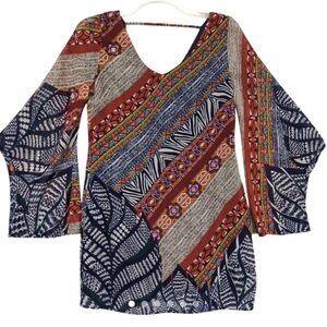 Pink Owl Oversized Sheer Kimono Flare Sleeve Boho Mini Dress Size M